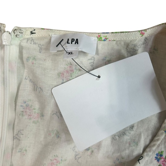 Revolve LPA Dress Send Nudes Floral Print White Linen Puff Sleeve Mini Dress XL - Picture 4 of 11